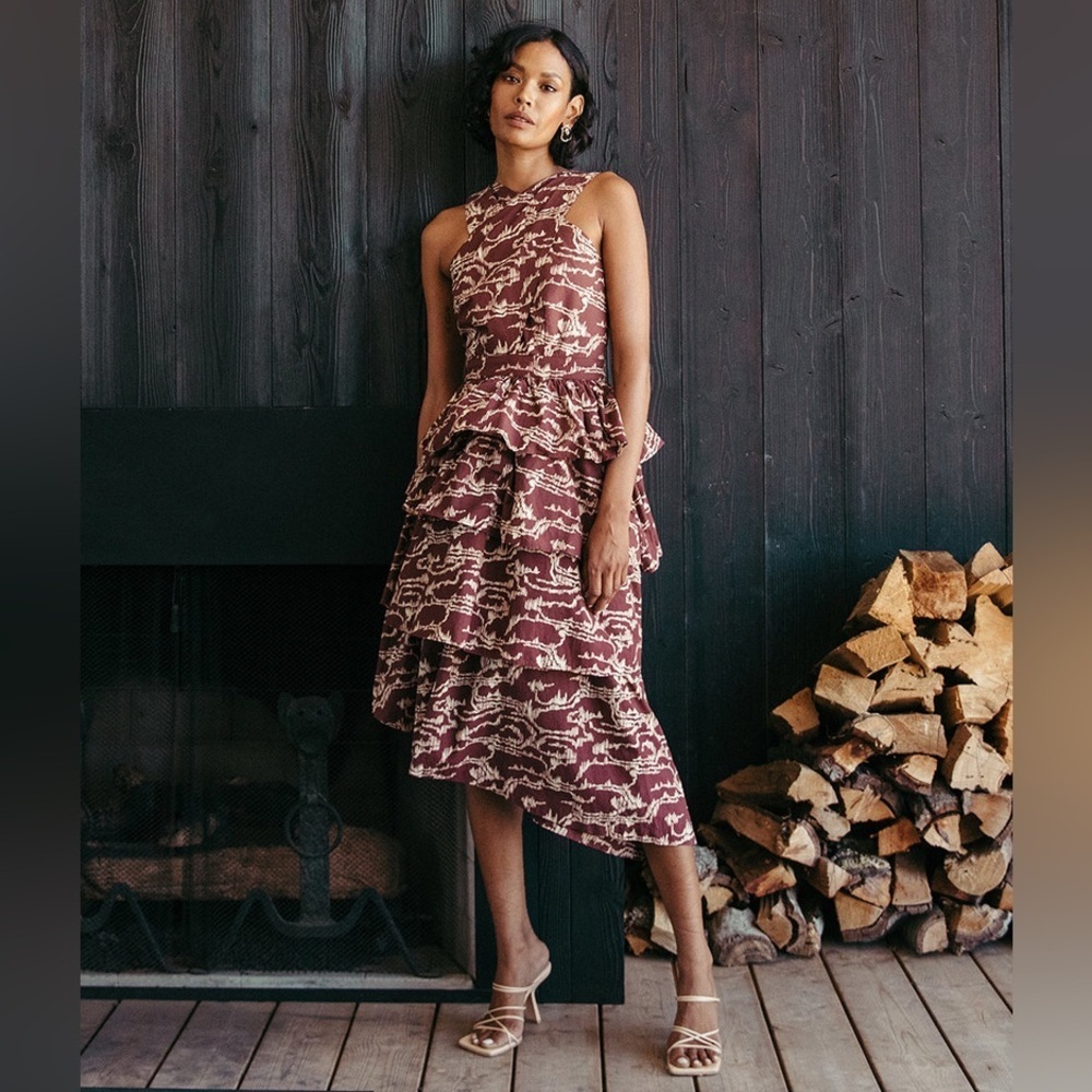 Cleobella Tier Ruffled Cross Neck Midi Dress
